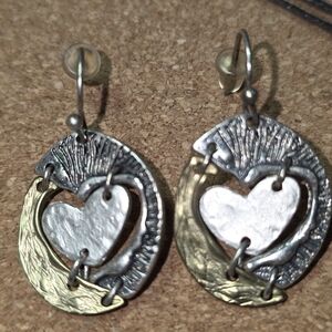 Two-Tone Heart Earrings And Necklace Set